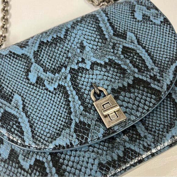 Rebecca Minkoff Snake Python Blue Leather Love Too Shoulder Crossbody Strap - Picture 7 of 7